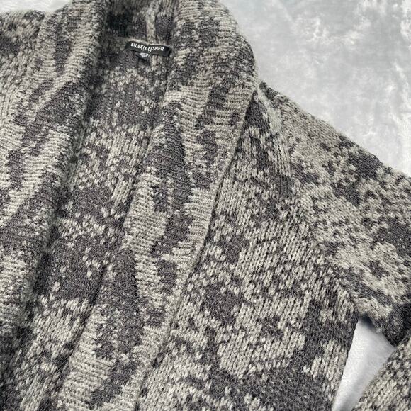 Eileen Fisher Cardigan Womens PS Petite Small Gray Black Print Wool Linen Camel - Picture 3 of 16